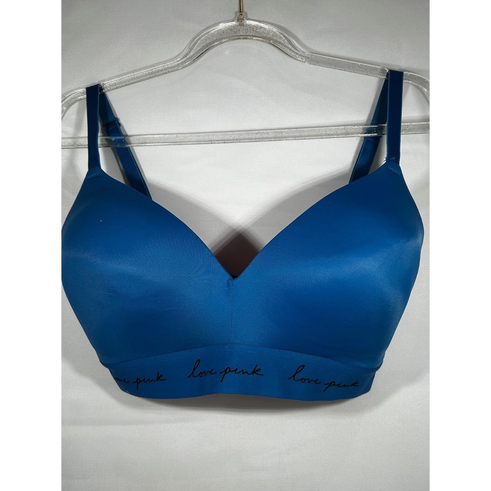 Pink Victoria's Secret T-Shirt Bra Blue Opaque Casual Wireless 32DDD